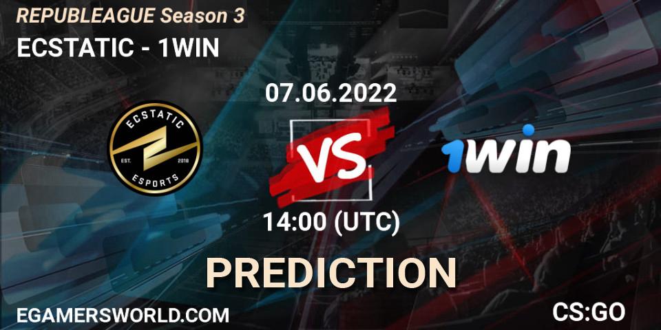 ECSTATIC проти 1WIN: Поради щодо ставок, прогнози на матчі. 07.06.2022 at 14:00. Counter-Strike (CS2), REPUBLEAGUE Season 3