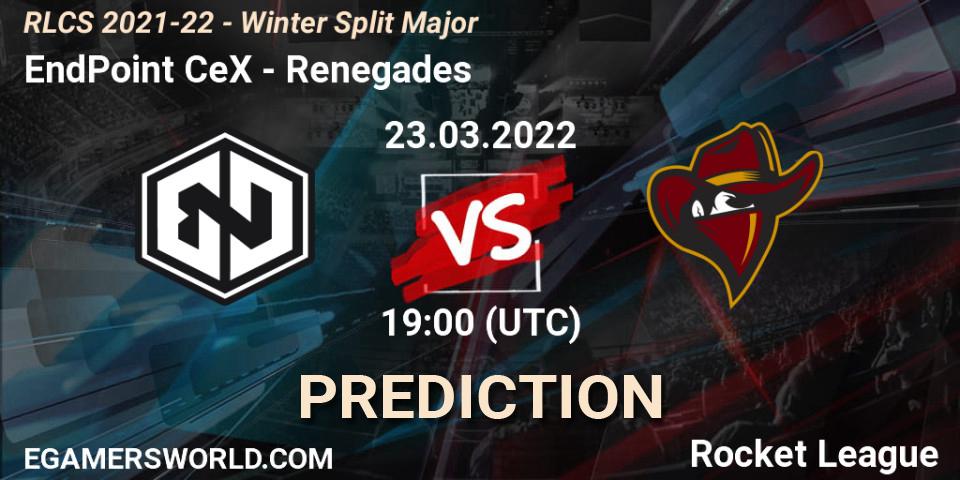 EndPoint CeX проти Renegades: Поради щодо ставок, прогнози на матчі. 23.03.2022 at 19:00. Rocket League, RLCS 2021-22 - Winter Split Major