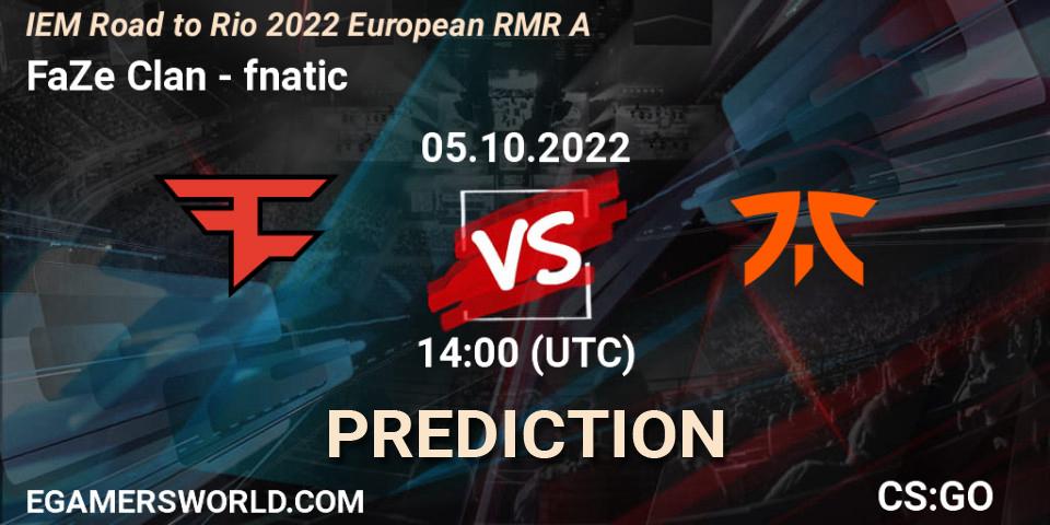 FaZe Clan проти fnatic: Поради щодо ставок, прогнози на матчі. 05.10.2022 at 14:20. Counter-Strike (CS2), IEM Road to Rio 2022 European RMR A