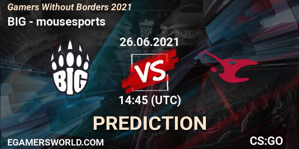 BIG проти mousesports: Поради щодо ставок, прогнози на матчі. 26.06.2021 at 14:45. Counter-Strike (CS2), Gamers Without Borders 2021