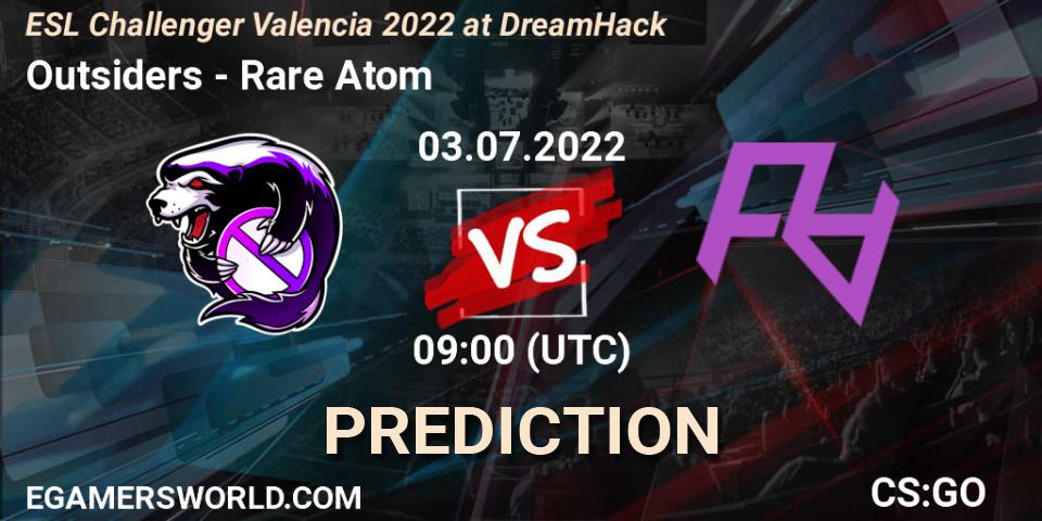 Outsiders проти Rare Atom: Поради щодо ставок, прогнози на матчі. 03.07.2022 at 09:00. Counter-Strike (CS2), ESL Challenger Valencia 2022 at DreamHack