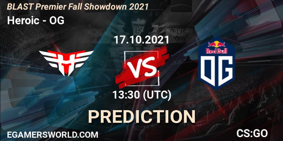 Heroic проти OG: Поради щодо ставок, прогнози на матчі. 17.10.2021 at 13:30. Counter-Strike (CS2), BLAST Premier Fall Showdown 2021