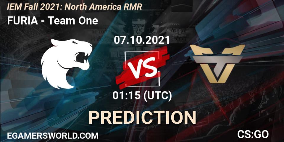 FURIA проти Team One: Поради щодо ставок, прогнози на матчі. 07.10.2021 at 01:15. Counter-Strike (CS2), IEM Fall 2021: North America RMR
