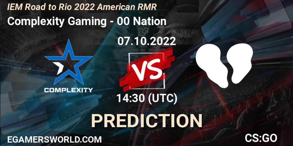 Complexity Gaming проти 00 Nation: Поради щодо ставок, прогнози на матчі. 07.10.2022 at 14:30. Counter-Strike (CS2), IEM Road to Rio 2022 American RMR