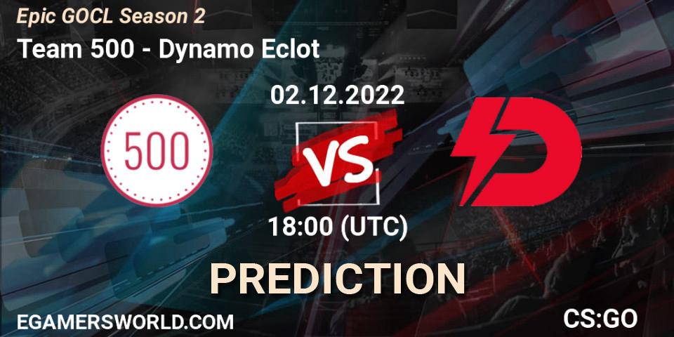 Team 500 проти Dynamo Eclot: Поради щодо ставок, прогнози на матчі. 02.12.2022 at 19:20. Counter-Strike (CS2), Epic GOCL Season 2