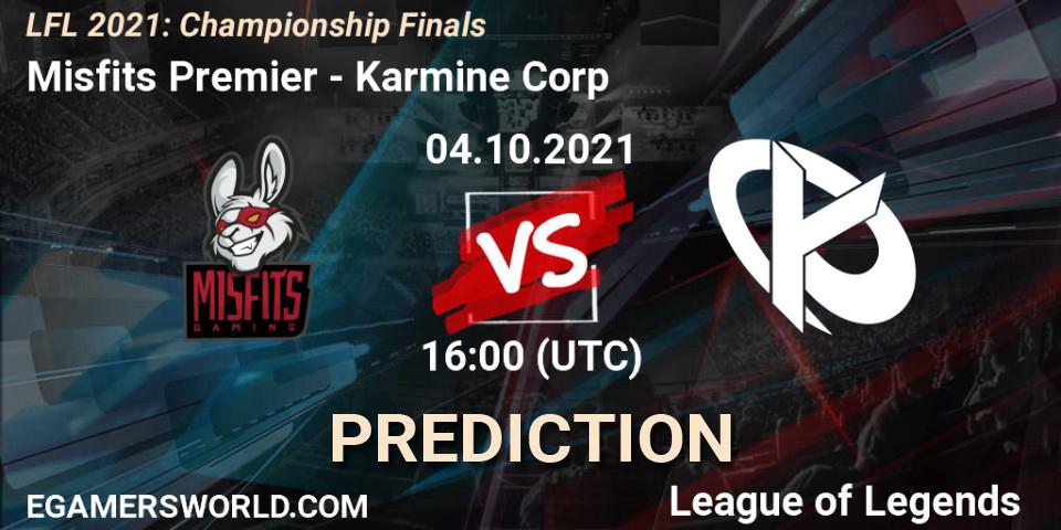 Misfits Premier проти Karmine Corp: Поради щодо ставок, прогнози на матчі. 04.10.2021 at 16:00. LoL, LFL 2021: Championship Finals