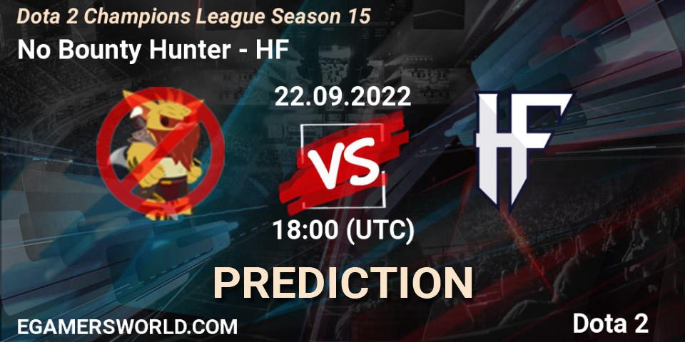 No Bounty Hunter проти HF: Поради щодо ставок, прогнози на матчі. 22.09.2022 at 18:02. Dota 2, Dota 2 Champions League Season 15