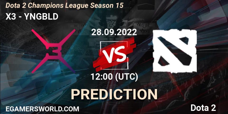 X3 проти YNGBLD: Поради щодо ставок, прогнози на матчі. 28.09.2022 at 12:01. Dota 2, Dota 2 Champions League Season 15