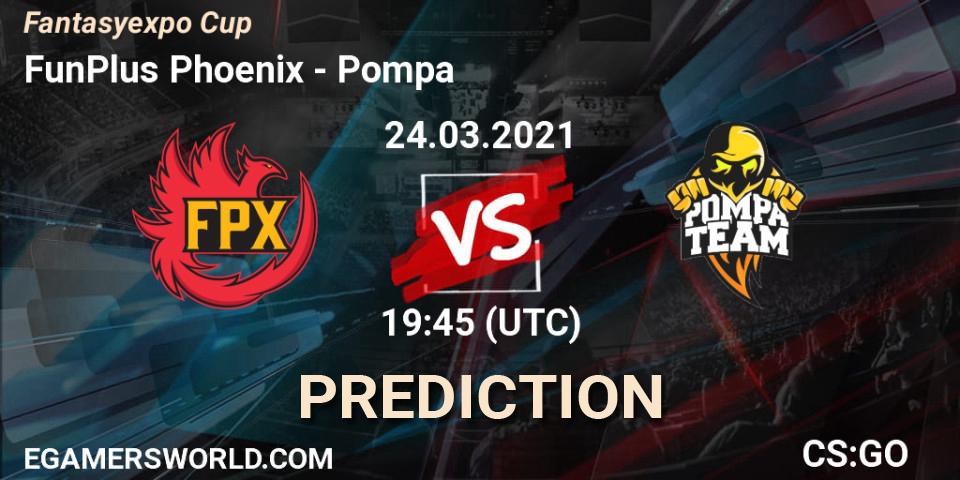 FunPlus Phoenix проти Pompa: Поради щодо ставок, прогнози на матчі. 24.03.2021 at 19:45. Counter-Strike (CS2), Fantasyexpo Cup Spring 2021