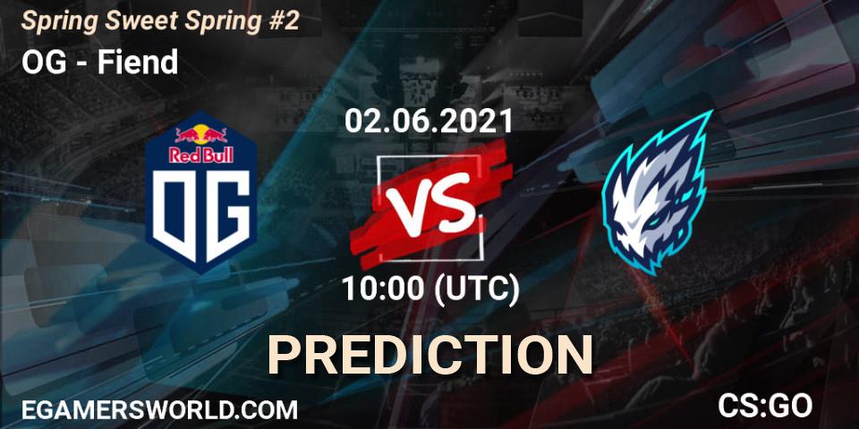 OG проти Fiend: Поради щодо ставок, прогнози на матчі. 02.06.2021 at 10:00. Counter-Strike (CS2), Spring Sweet Spring #2