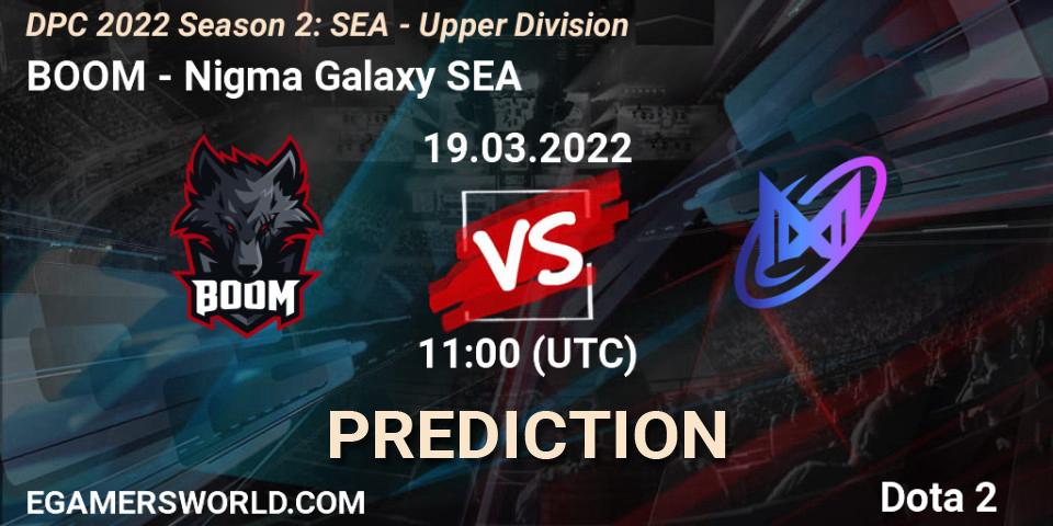 BOOM проти Nigma Galaxy SEA: Поради щодо ставок, прогнози на матчі. 19.03.2022 at 10:00. Dota 2, DPC 2021/2022 Tour 2 (Season 2): SEA Division I (Upper)