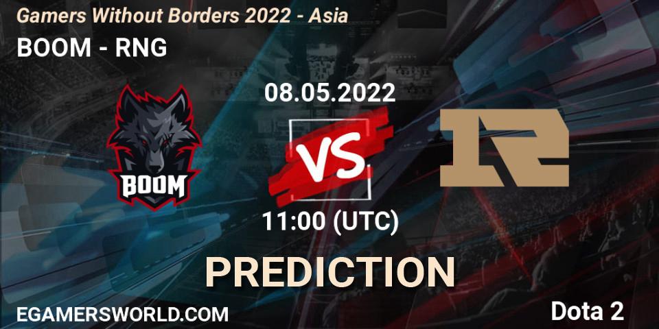 BOOM проти RNG: Поради щодо ставок, прогнози на матчі. 08.05.2022 at 10:55. Dota 2, Gamers Without Borders 2022 - Asia