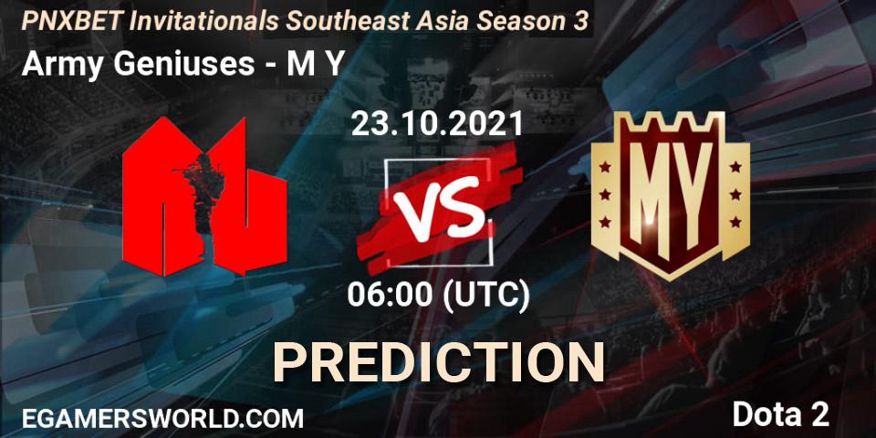 Army Geniuses проти M Y: Поради щодо ставок, прогнози на матчі. 23.10.2021 at 06:20. Dota 2, PNXBET Invitationals Southeast Asia Season 3