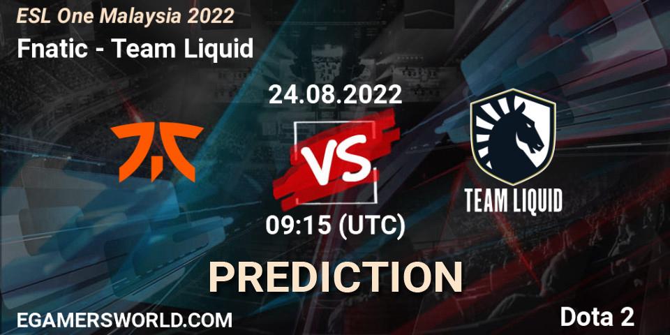 Fnatic проти Team Liquid: Поради щодо ставок, прогнози на матчі. 24.08.2022 at 09:16. Dota 2, ESL One Malaysia 2022