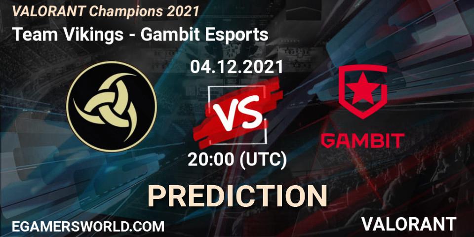 Team Vikings проти Gambit Esports: Поради щодо ставок, прогнози на матчі. 04.12.2021 at 15:00. VALORANT, VALORANT Champions 2021