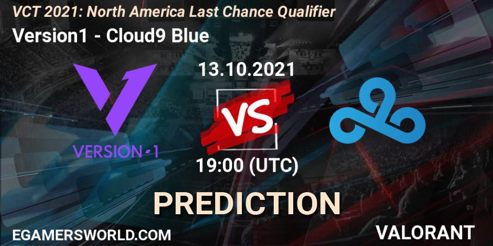 Version1 проти Cloud9 Blue: Поради щодо ставок, прогнози на матчі. 27.10.2021 at 22:30. VALORANT, VCT 2021: North America Last Chance Qualifier