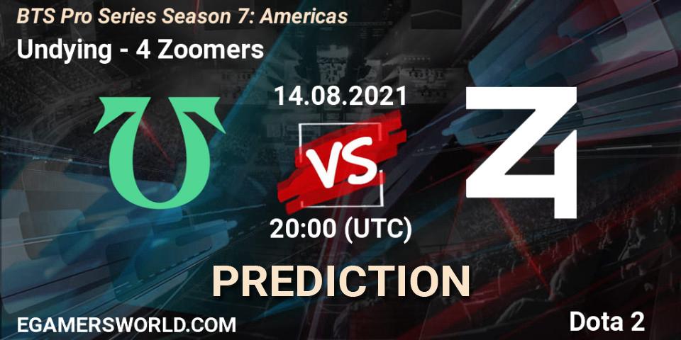 Undying проти 4 Zoomers: Поради щодо ставок, прогнози на матчі. 14.08.2021 at 20:01. Dota 2, BTS Pro Series Season 7: Americas