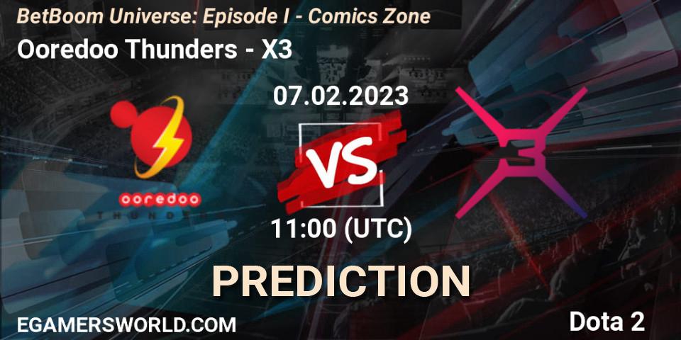 Ooredoo Thunders проти X3: Поради щодо ставок, прогнози на матчі. 07.02.2023 at 11:00. Dota 2, BetBoom Universe: Episode I - Comics Zone