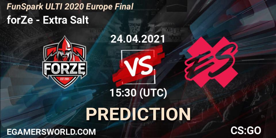 forZe проти Extra Salt: Поради щодо ставок, прогнози на матчі. 24.04.2021 at 15:30. Counter-Strike (CS2), Funspark ULTI 2020 Finals
