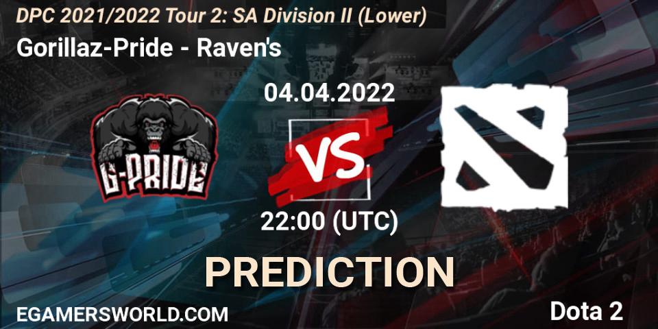 Gorillaz-Pride проти Raven's: Поради щодо ставок, прогнози на матчі. 04.04.2022 at 22:00. Dota 2, DPC 2021/2022 Tour 2: SA Division II (Lower)