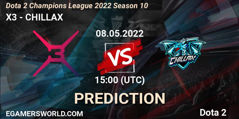 X3 проти CHILLAX: Поради щодо ставок, прогнози на матчі. 08.05.2022 at 15:00. Dota 2, Dota 2 Champions League 2022 Season 10 