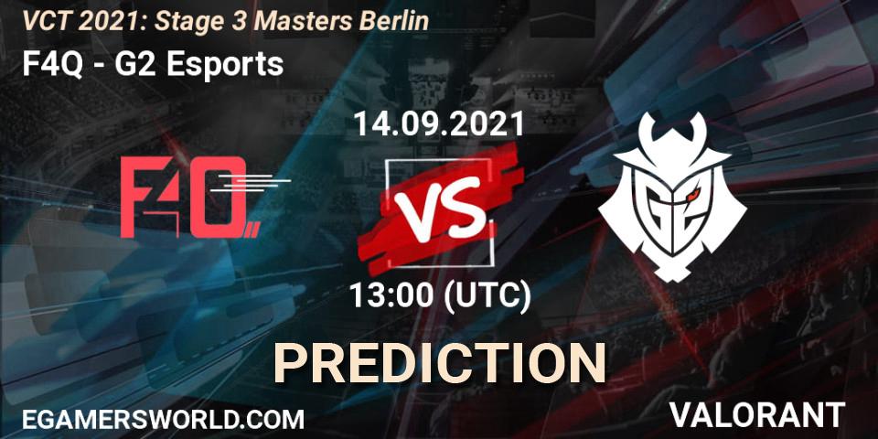 F4Q проти G2 Esports: Поради щодо ставок, прогнози на матчі. 14.09.2021 at 13:00. VALORANT, VCT 2021: Stage 3 Masters Berlin