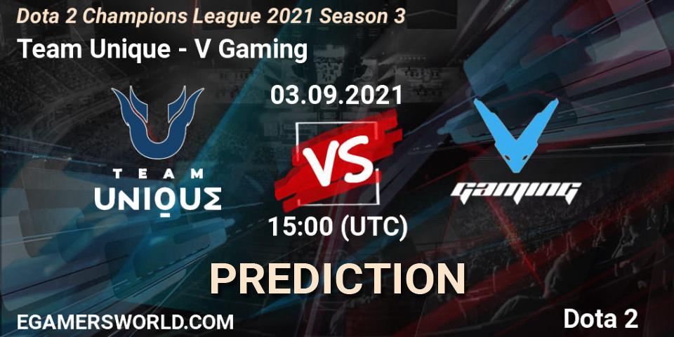 Team Unique проти V Gaming: Поради щодо ставок, прогнози на матчі. 03.09.2021 at 15:00. Dota 2, Dota 2 Champions League 2021 Season 3