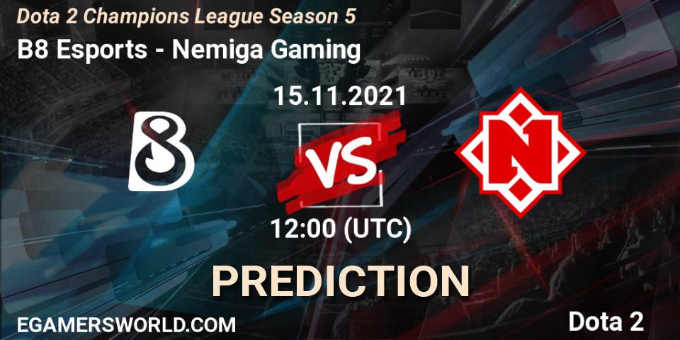 B8 Esports проти Nemiga Gaming: Поради щодо ставок, прогнози на матчі. 15.11.2021 at 12:12. Dota 2, Dota 2 Champions League 2021 Season 5