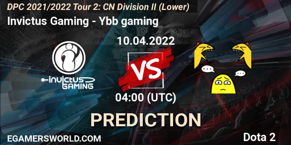 Invictus Gaming проти Ybb gaming: Поради щодо ставок, прогнози на матчі. 19.04.2022 at 04:00. Dota 2, DPC 2021/2022 Tour 2: CN Division II (Lower)