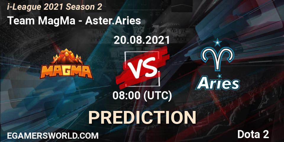 Team MagMa проти Aster.Aries: Поради щодо ставок, прогнози на матчі. 20.08.2021 at 08:02. Dota 2, i-League 2021 Season 2