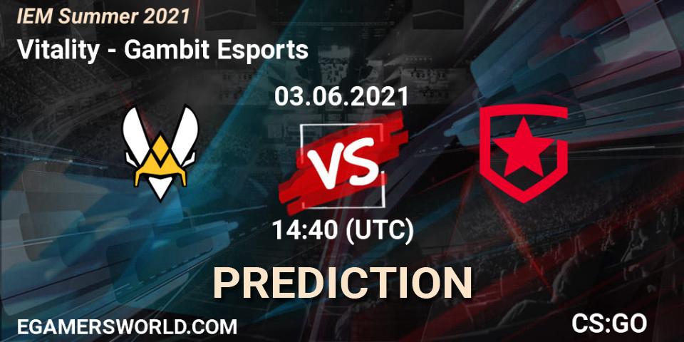 Vitality проти Gambit Esports: Поради щодо ставок, прогнози на матчі. 03.06.2021 at 14:45. Counter-Strike (CS2), IEM Summer 2021