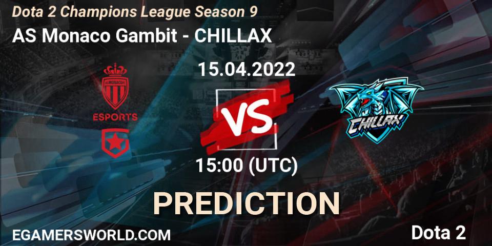 AS Monaco Gambit проти CHILLAX: Поради щодо ставок, прогнози на матчі. 15.04.2022 at 15:00. Dota 2, Dota 2 Champions League Season 9