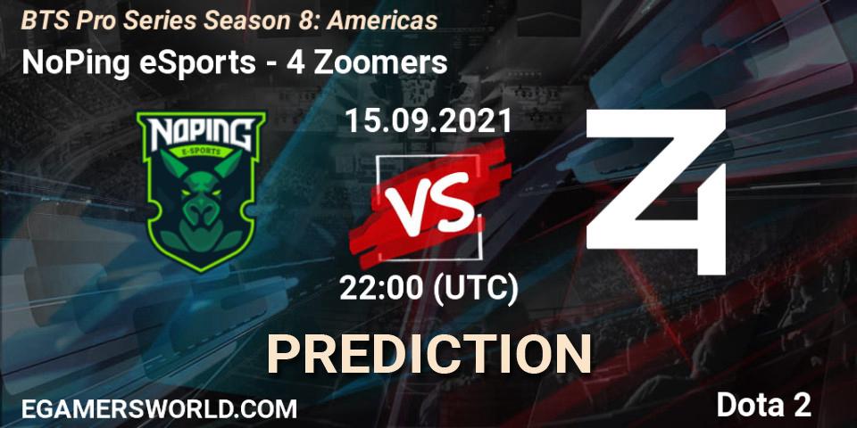 NoPing eSports проти 4 Zoomers: Поради щодо ставок, прогнози на матчі. 15.09.2021 at 22:34. Dota 2, BTS Pro Series Season 8: Americas