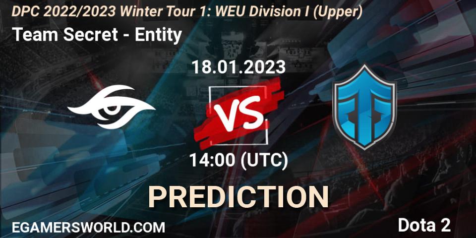 Team Secret проти Entity: Поради щодо ставок, прогнози на матчі. 18.01.2023 at 13:54. Dota 2, DPC 2022/2023 Winter Tour 1: WEU Division I (Upper)