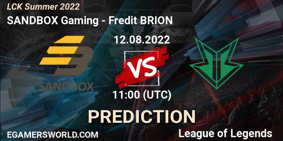SANDBOX Gaming проти Fredit BRION: Поради щодо ставок, прогнози на матчі. 12.08.2022 at 11:00. LoL, LCK Summer 2022