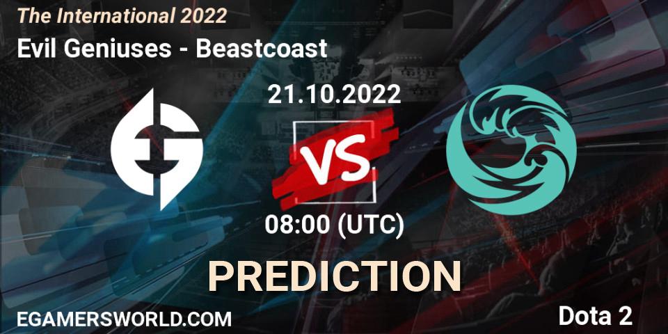 Evil Geniuses проти Beastcoast: Поради щодо ставок, прогнози на матчі. 21.10.2022 at 06:45. Dota 2, The International 2022
