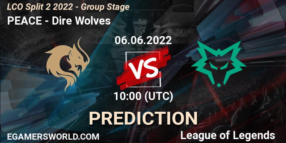 PEACE проти Dire Wolves: Поради щодо ставок, прогнози на матчі. 06.06.2022 at 10:00. LoL, LCO Split 2 2022 - Group Stage
