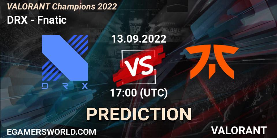 DRX проти Fnatic: Поради щодо ставок, прогнози на матчі. 13.09.2022 at 14:15. VALORANT, VALORANT Champions 2022