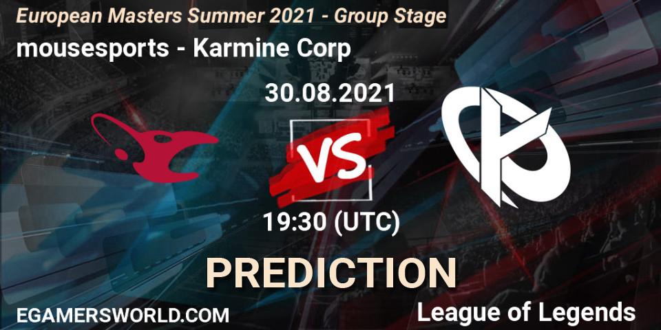mousesports проти Karmine Corp: Поради щодо ставок, прогнози на матчі. 30.08.2021 at 19:10. LoL, European Masters Summer 2021 - Group Stage
