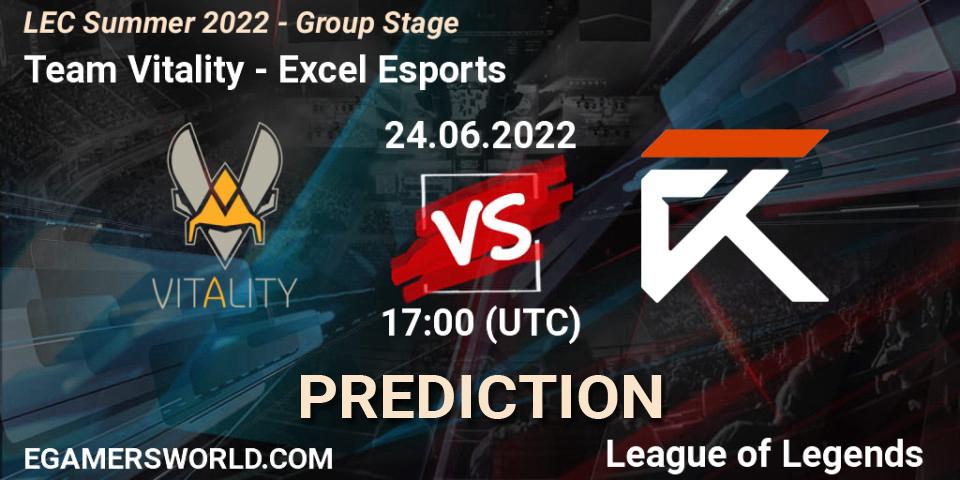 Team Vitality проти Excel Esports: Поради щодо ставок, прогнози на матчі. 24.06.2022 at 17:00. LoL, LEC Summer 2022 - Group Stage