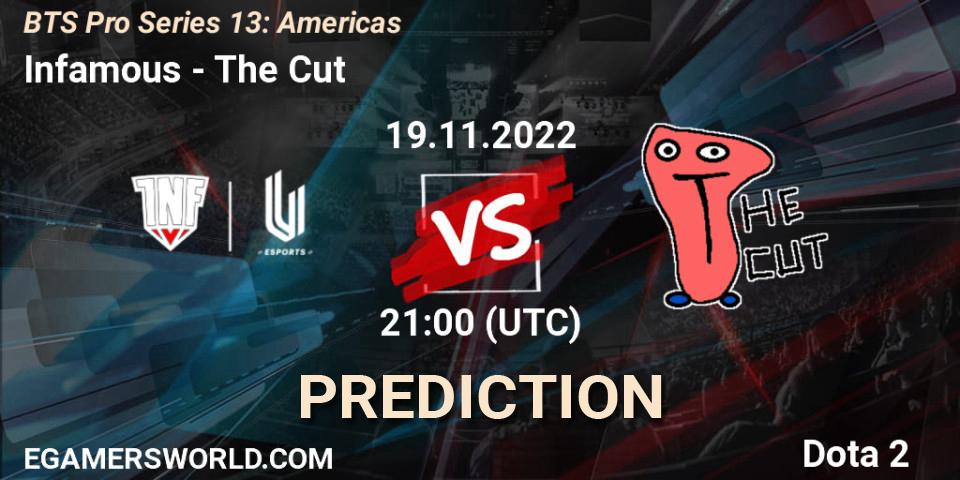 Infamous проти The Cut: Поради щодо ставок, прогнози на матчі. 19.11.2022 at 21:00. Dota 2, BTS Pro Series 13: Americas
