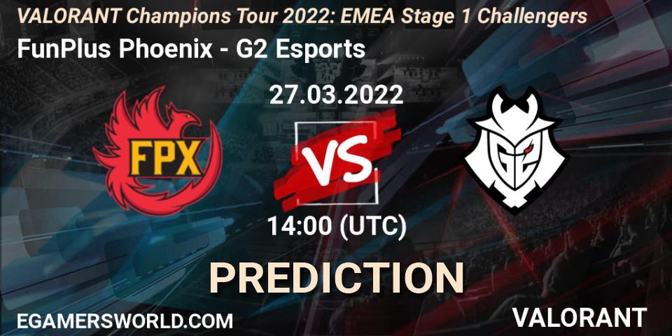 FunPlus Phoenix проти G2 Esports: Поради щодо ставок, прогнози на матчі. 27.03.2022 at 14:00. VALORANT, VCT 2022: EMEA Stage 1 Challengers