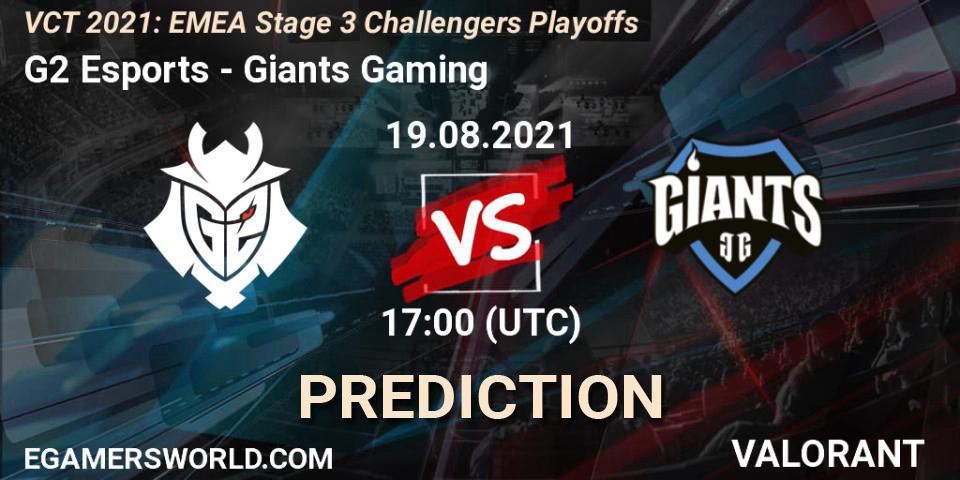 G2 Esports проти Giants Gaming: Поради щодо ставок, прогнози на матчі. 19.08.2021 at 18:45. VALORANT, VCT 2021: EMEA Stage 3 Challengers Playoffs
