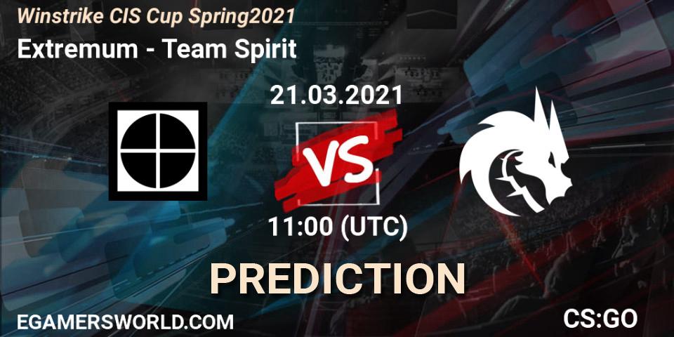 Extremum проти Team Spirit: Поради щодо ставок, прогнози на матчі. 21.03.2021 at 12:30. Counter-Strike (CS2), Winstrike CIS Cup Spring 2021