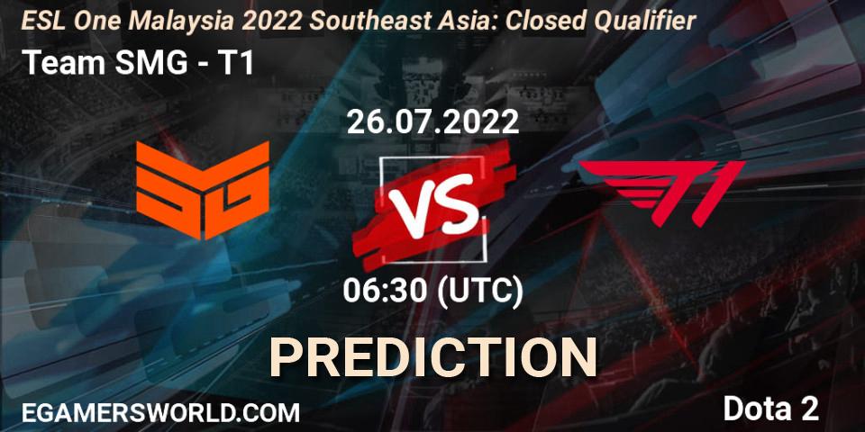Team SMG проти T1: Поради щодо ставок, прогнози на матчі. 26.07.2022 at 06:40. Dota 2, ESL One Malaysia 2022 Southeast Asia: Closed Qualifier
