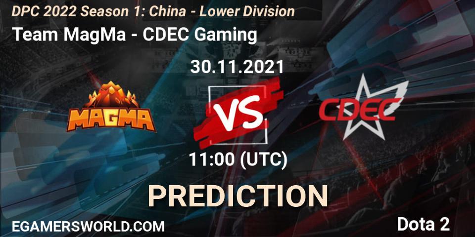 Team MagMa проти CDEC Gaming: Поради щодо ставок, прогнози на матчі. 30.11.2021 at 11:45. Dota 2, DPC 2022 Season 1: China - Lower Division