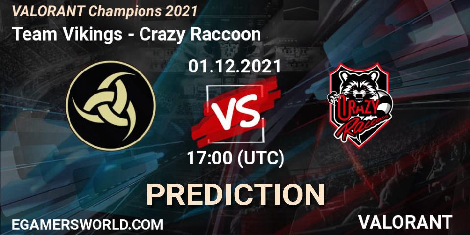 Team Vikings проти Crazy Raccoon: Поради щодо ставок, прогнози на матчі. 01.12.2021 at 17:00. VALORANT, VALORANT Champions 2021