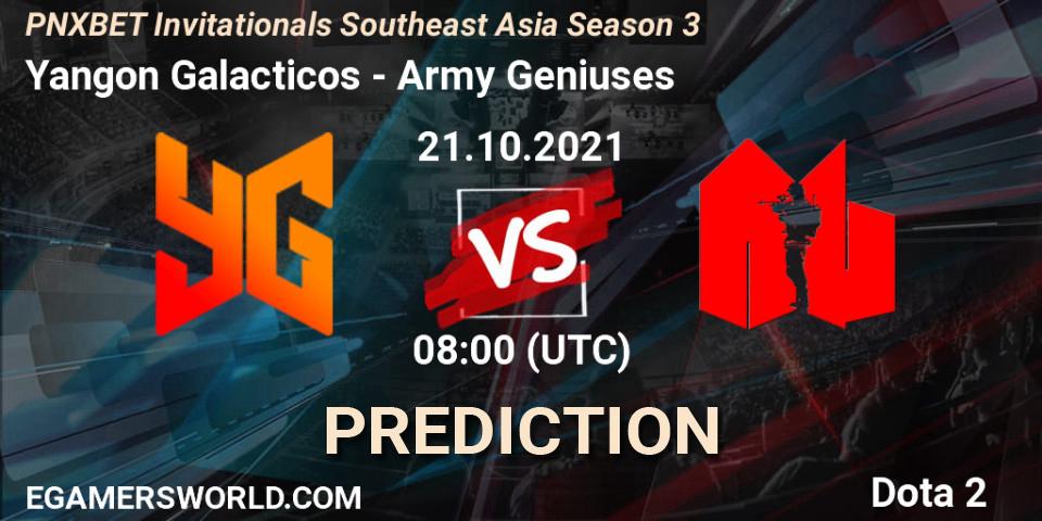 Yangon Galacticos проти Army Geniuses: Поради щодо ставок, прогнози на матчі. 21.10.2021 at 08:25. Dota 2, PNXBET Invitationals Southeast Asia Season 3