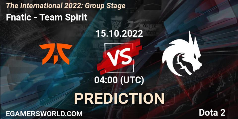 Fnatic проти Team Spirit: Поради щодо ставок, прогнози на матчі. 15.10.2022 at 05:04. Dota 2, The International 2022: Group Stage