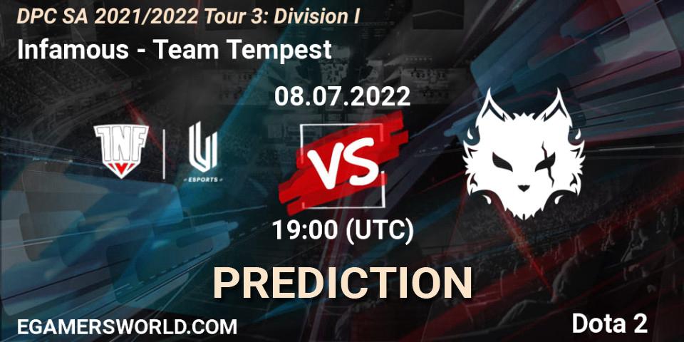 Infamous проти Team Tempest: Поради щодо ставок, прогнози на матчі. 08.07.2022 at 20:33. Dota 2, DPC SA 2021/2022 Tour 3: Division I